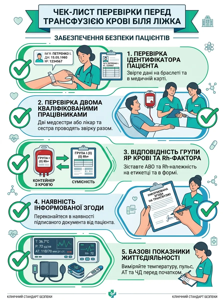 Чек-лист перевірки перед трансфузією біля ліжка