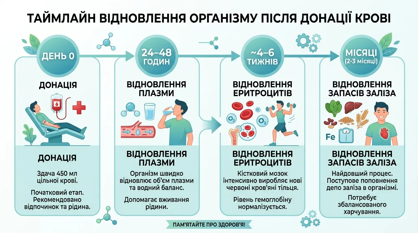 Таймлайн фізіологічного відновлення донора після донації